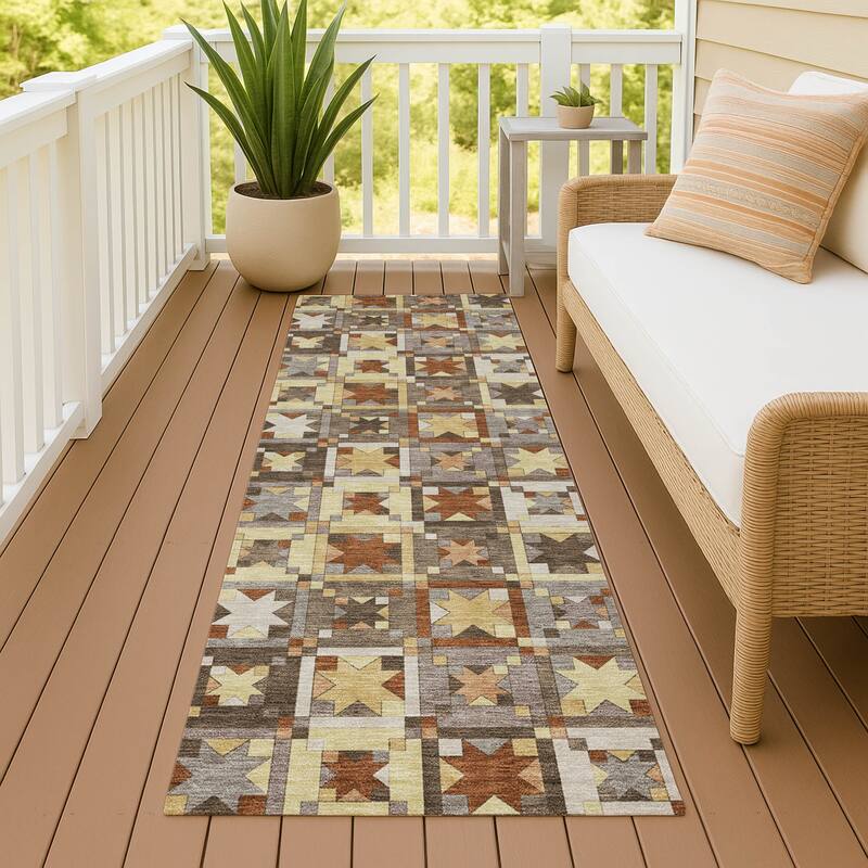 Machine Washable Indoor/ Outdoor Global Goddard Chantille Rug - Brown - 2'3" x 7'6"