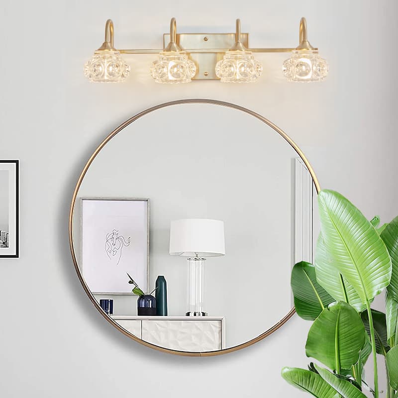 23" Modern Crystal Bathroom Vanity Light, 4-Light Wall Sconce with Clear Glass Shade, Elegant Wall Mount Lighting for Bathroom