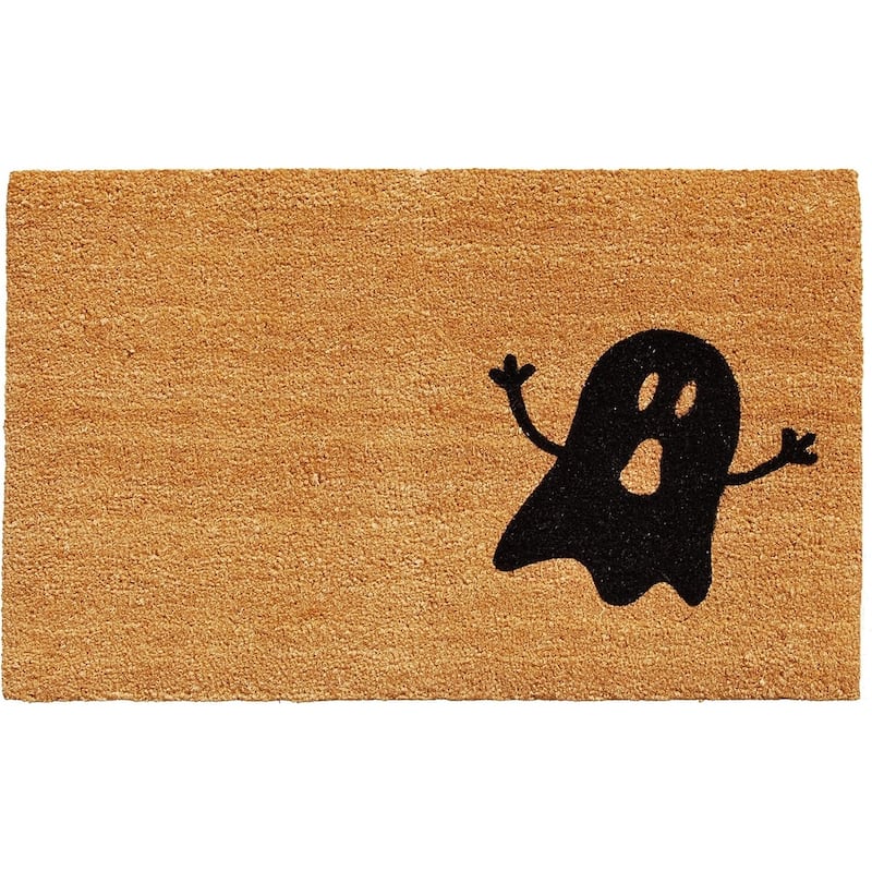 HomeRoots 17" X 29" Natural And Brown Spooky Ghost Halloween Outdoor Coir Door Mat - 17.00' X '29.00