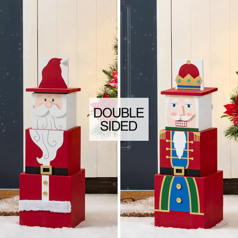 Glitzhhome 24.5"H Santa and Nutcracker Reversible Boxed Porch Decor - Multi