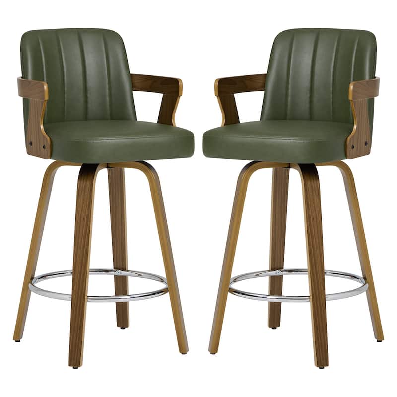 Upholstered Wood Swivel Counter Height Barstool with Arms - 37.8"H x 18.7"W x 19.29"D