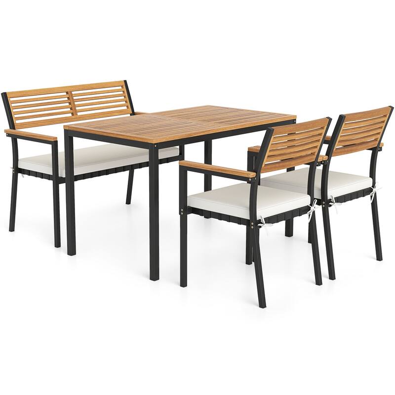 Costway 4 PCS Patio Furniture Set with Acacia Wood & Metal Frame - See Details