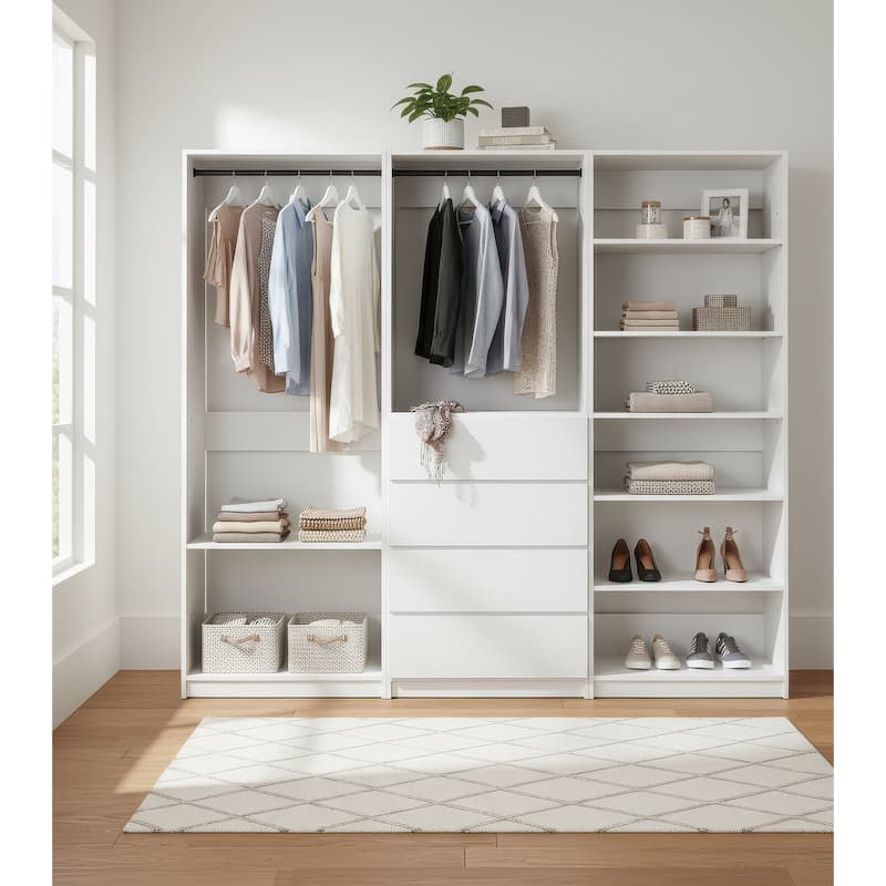 Prosper White Freestanding Walk in Wood Closet System - 94.2"W x 15.7"D x 83" H
