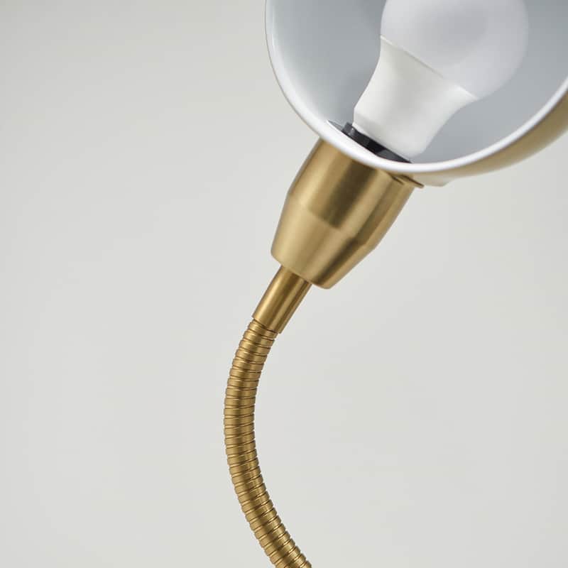Brightech Regent 68 in. Antique Brass Industrial Height Adjustable Gooseneck LED Floor Lamp with Brass Metal Bowl Shade