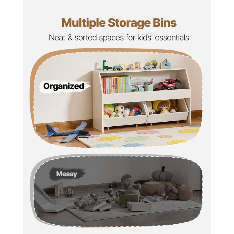 White Wooden Toy Storage Organizer with 3 Compartments and Top Shelf - 40.16 x 11.69 x 23.62 in/