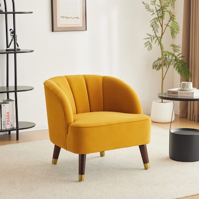 Upholstered Barrel Accent Chair with Wooden Legs