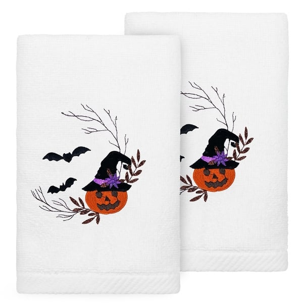 Authentic Hotel and Spa PUMPKIN HEAD Embroidered Luxury 100% Turkish Cotton Hand Towels (Set of 2)