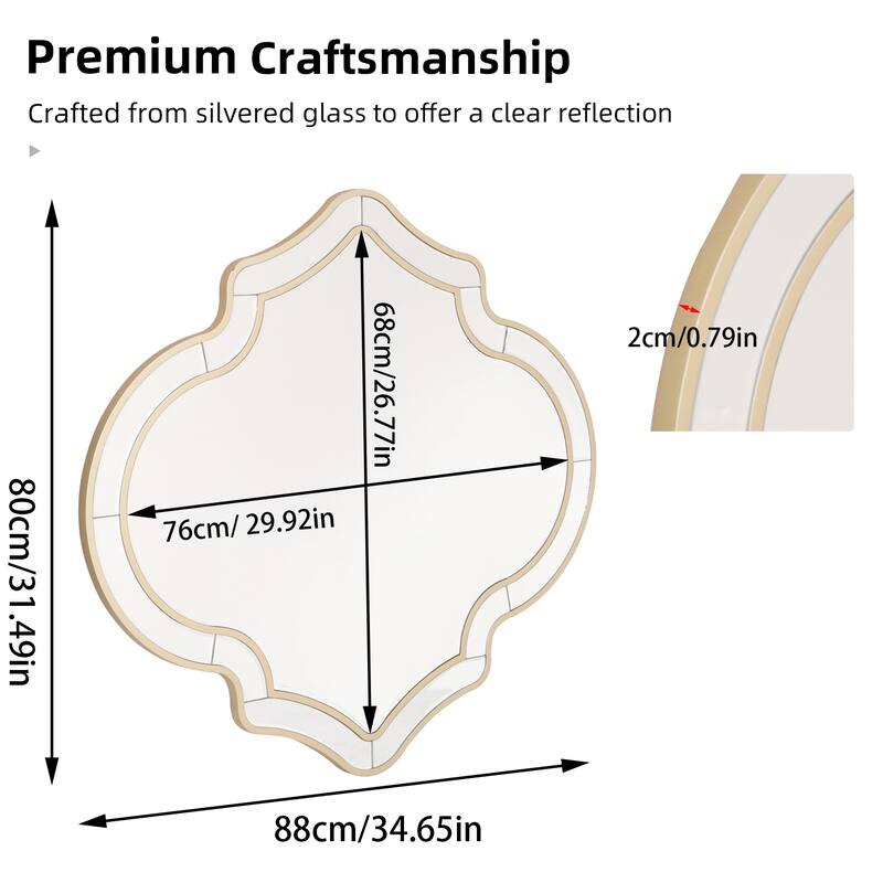 Gold Modern Art Decorative Wall Mirror Irregular Frame - 34.65" W x 31.49" H x 0.79" D