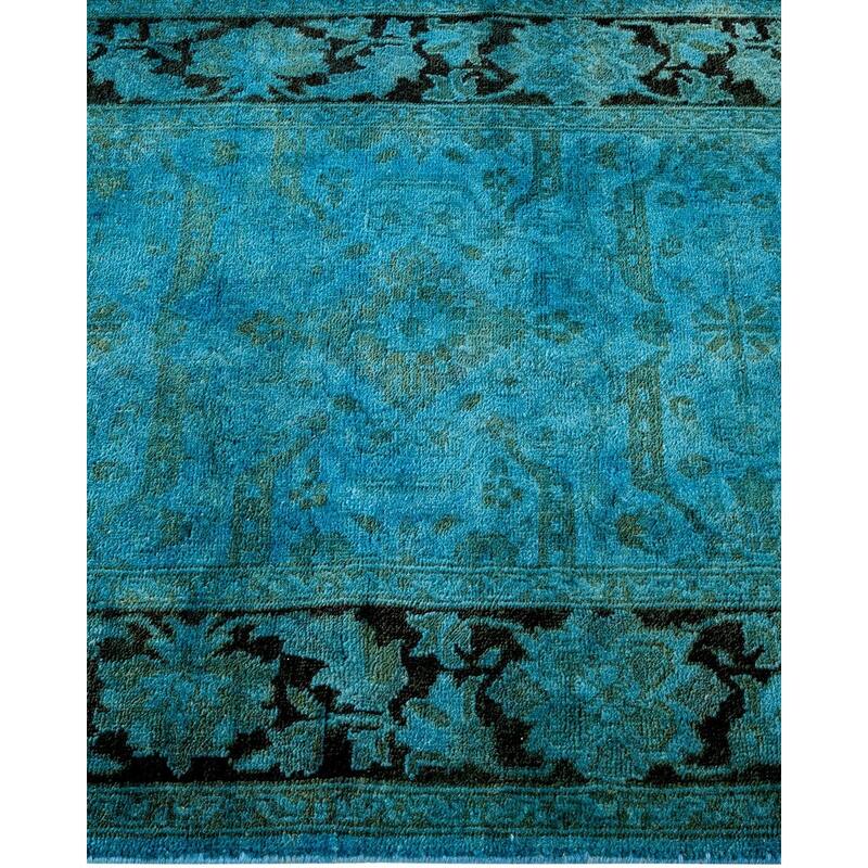 Overton Hand Knotted Wool Vintage Inspired Modern Contemporary Overdyed Blue Runner Rug - 2' 8" x 10' 4"