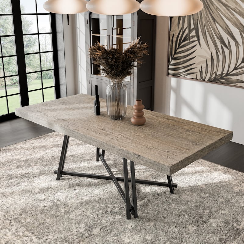 Furniture of America Evrena Modern Black 84-inch Solid Wood Dining Table
