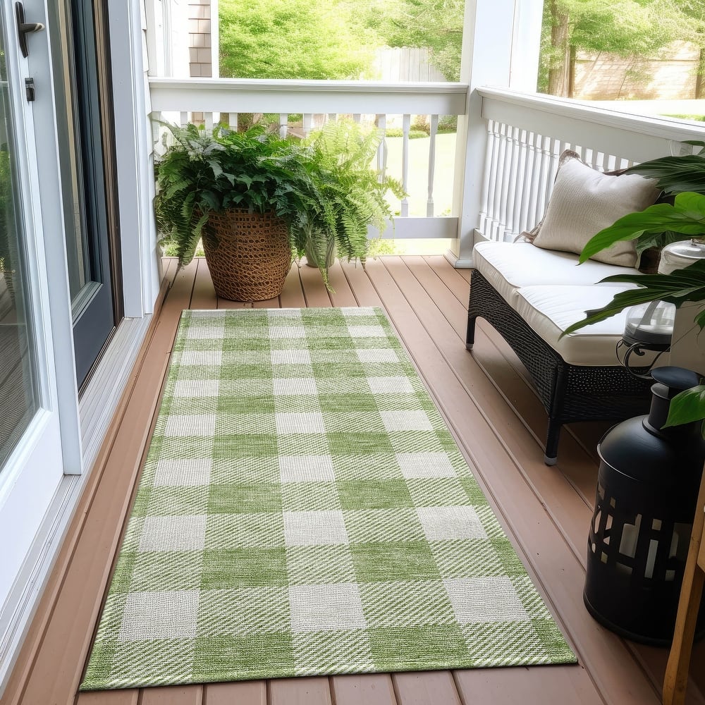 Machine Washable Indoor/ Outdoor Chantille Plaid Rug