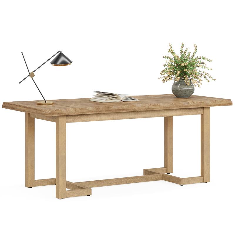 Rectangular Computer Desk, Writing Table with Solid Wood Legs, Executive Desk Workstation for Home Office, Work & Study