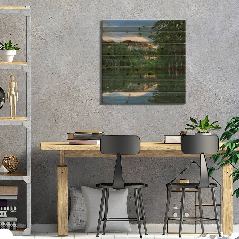 Bald Cypress Trees Along River, Frio River, Old Baldy Mountain, Garner State Park, Texas Print On Wood by Tim Fitzharris