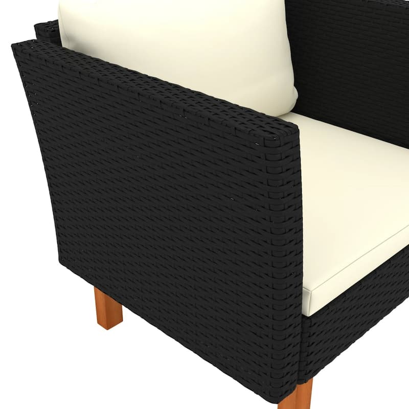 Outdoor Sofa Chair, Black Rattan, Ivory Cushions, Brown Wood 29 Inch