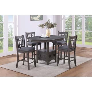 Gray Finish 5-Piece Counter Height Dining Set with Round Table and Leaf ...