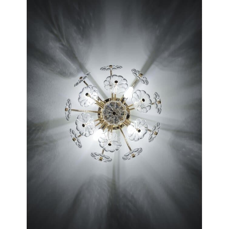 Crystal Flush Mount Ceiling Light Gold Finish 6 G9 Bulb Sockets Petal Design - Golden