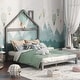 preview thumbnail 2 of 7, Wooden Full Size Platform Bed Frame, Modern Full Kids Bed Frame with House-shaped Headboard, Solid Wood Full Bedframe