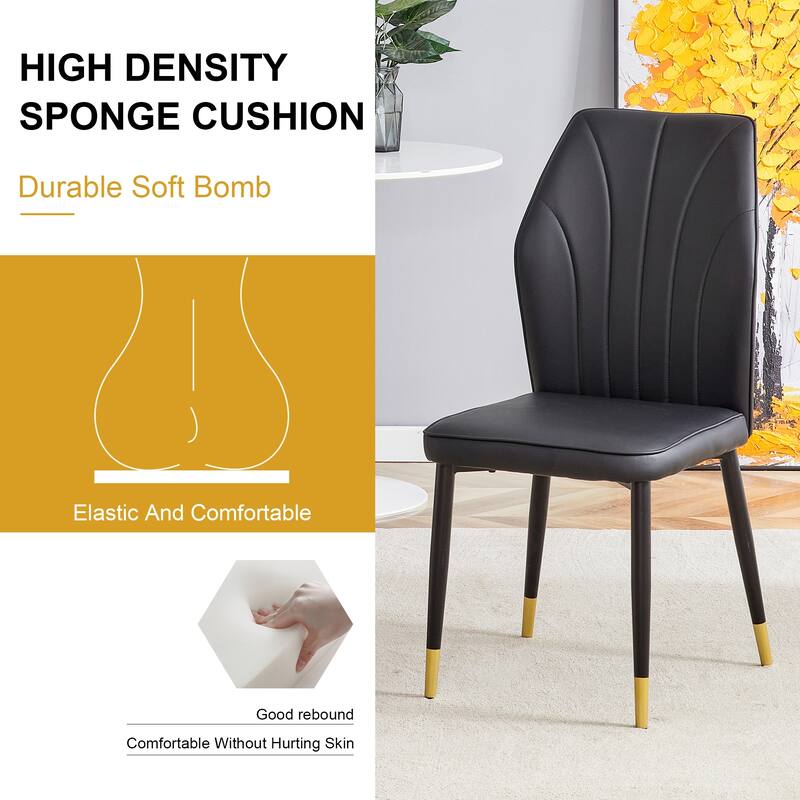 Roomfitters PU Dining Chairs with Patterned Backrest and Black Metal Legs, Upholstered Modern Set of 8 for Dining