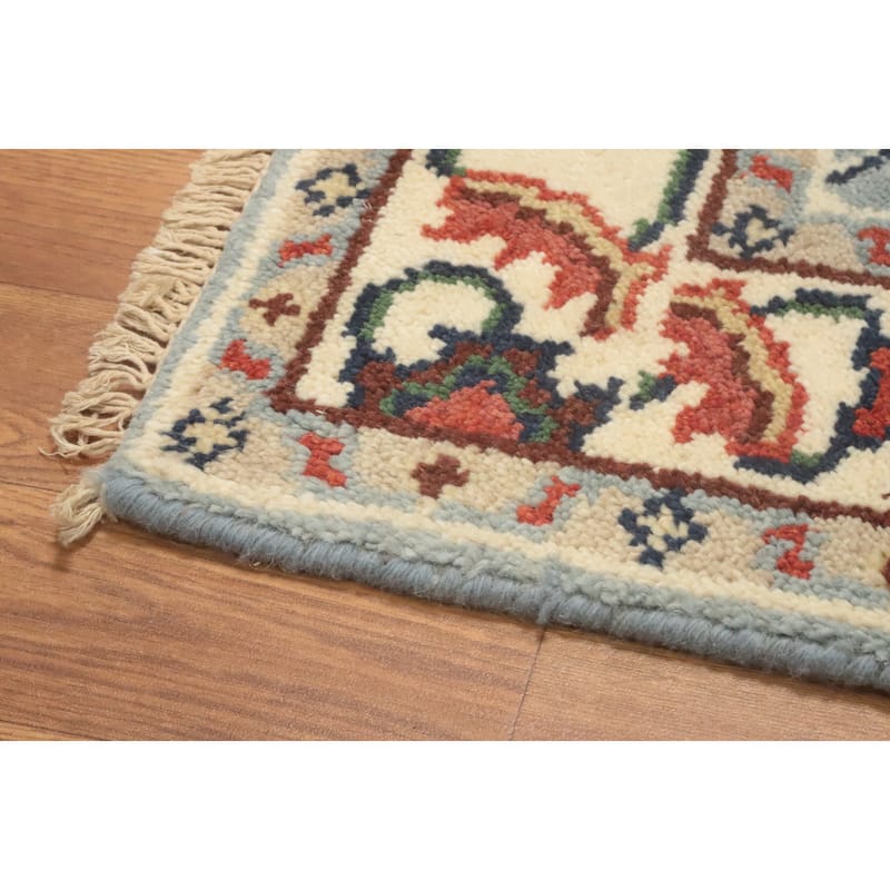 Hand-knotted Transitional Wool Carpet Blue Oushak Rug Oriental Carpet Floral Area Rug Oriental Carpet - 5' 0'' X 2' 11''