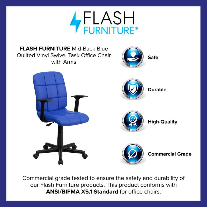 Mid-Back Quilted Vinyl Swivel Task Office Chair with Arms