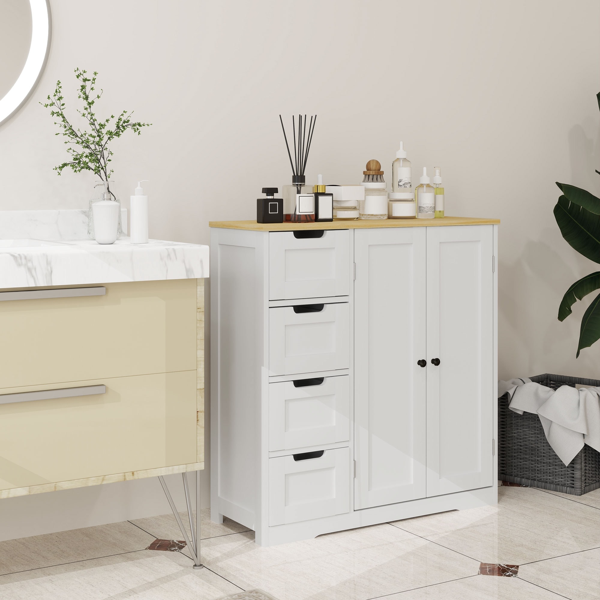 HOMCOM Bathroom Cabinet, Bathroom Floor Cabinet with Adjustable Shelf, Freestanding Storage Cabinet