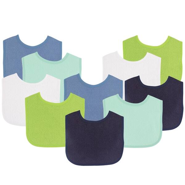 slide 1 of 1, Luvable Friends Baby Boy Cotton Terry Bibs 10pk, Boy Solid Green, One Size - Boy Solid Green - One Size One Size - Boy Solid Green