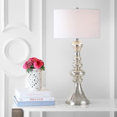 Alba 35" Curved Glass LED Table Lamp, Mercury Glass by JONATHAN Y