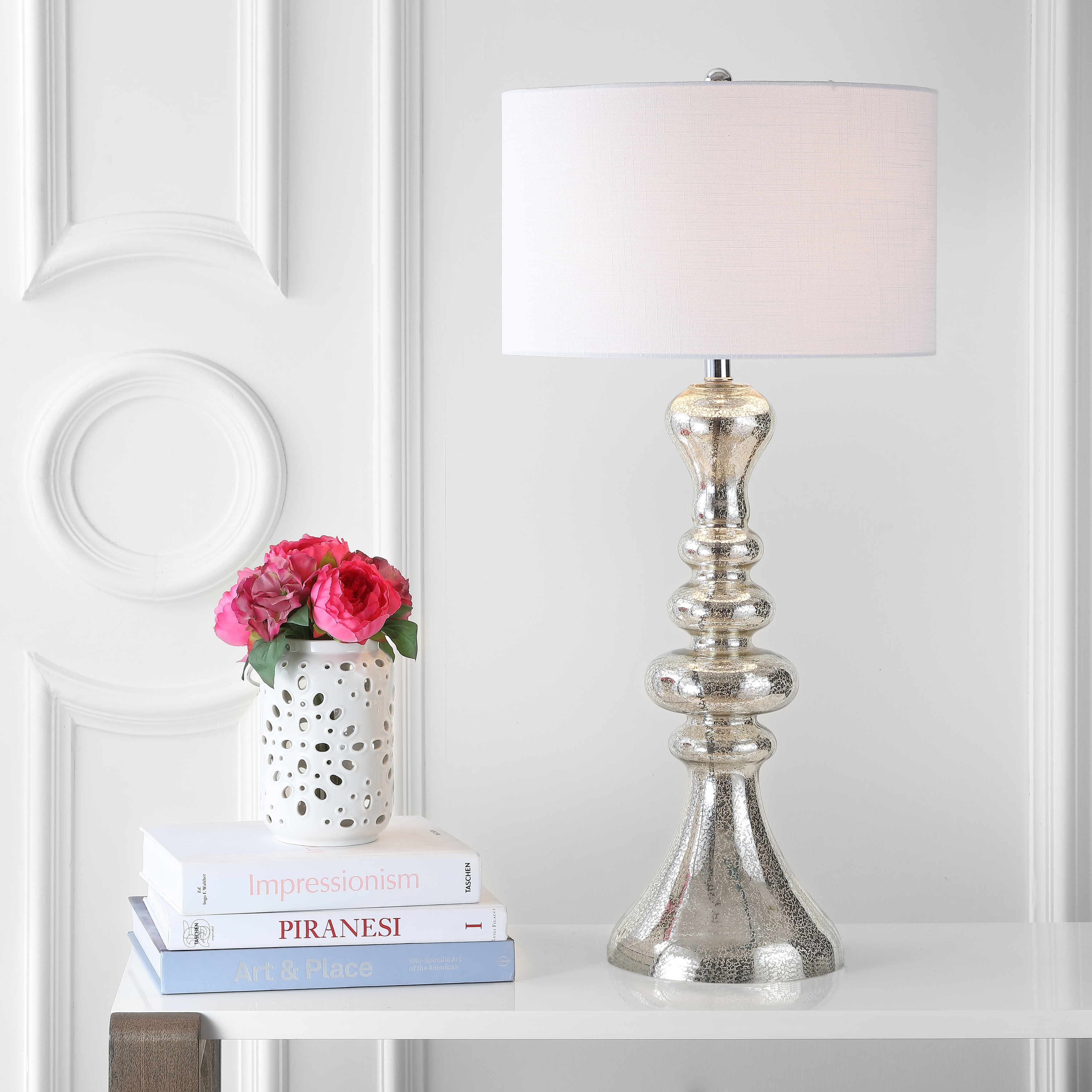JONATHAN Y Alba 35" Curved Glass LED Table Lamp, Mercury Glass