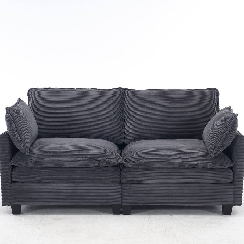 69" Velvet Modular 2-Seater Sofa with Double Cushions & Armrest Bags