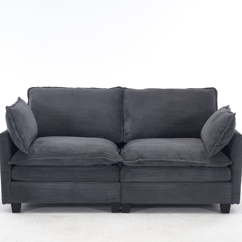 Corduroy Upholstered Loveseat Sofa Deep Seat Modular 2 Seater Couch with Double Cushions and 2 Lumbar Pillows for Living Room