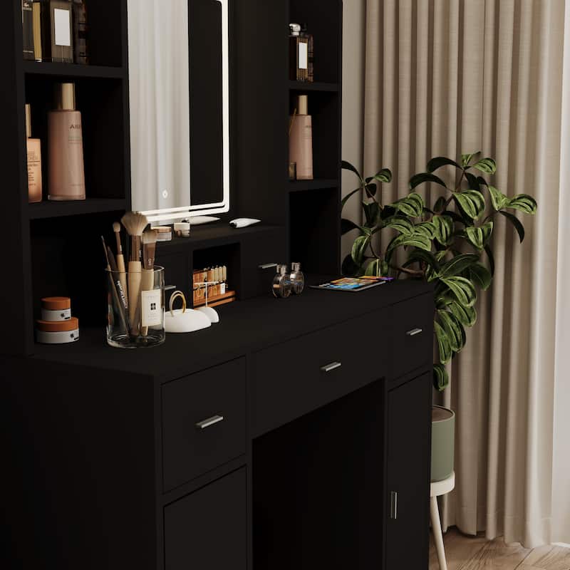 Makeup Vanity Desk with Touch LED Mirror, 5 Drawers, Hidden Shelves & Storage Cabinet for Bedroom