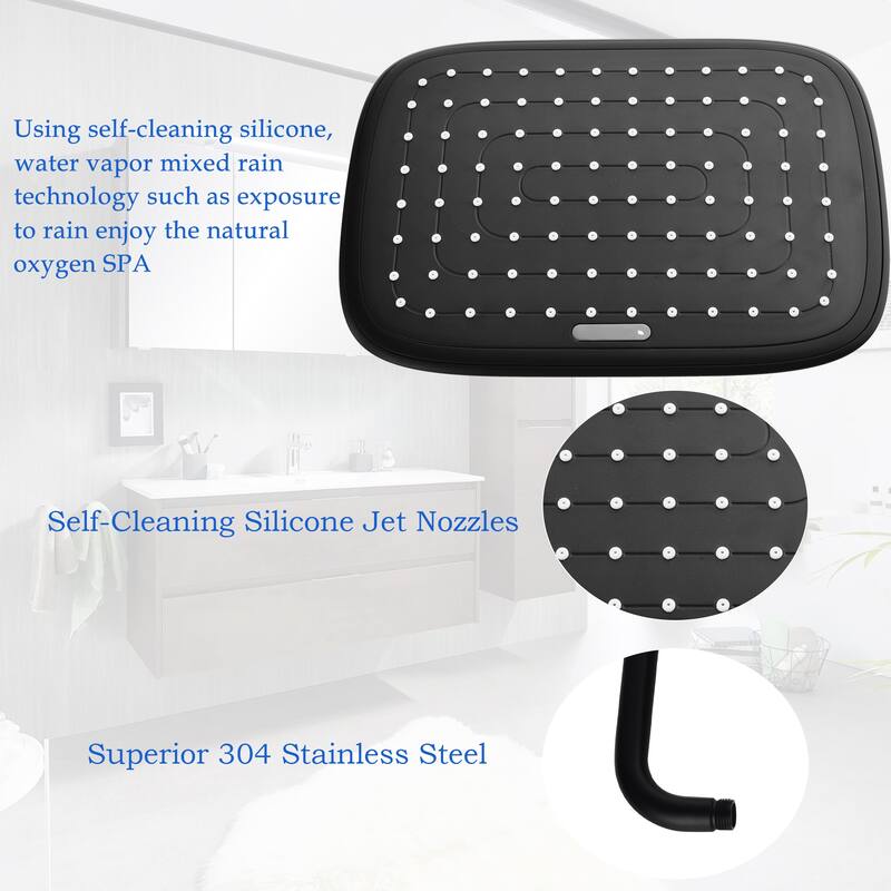 3-Way Thermostatic Complete Rain Shower System Black Wall Exposed Install with Rough-in Valve