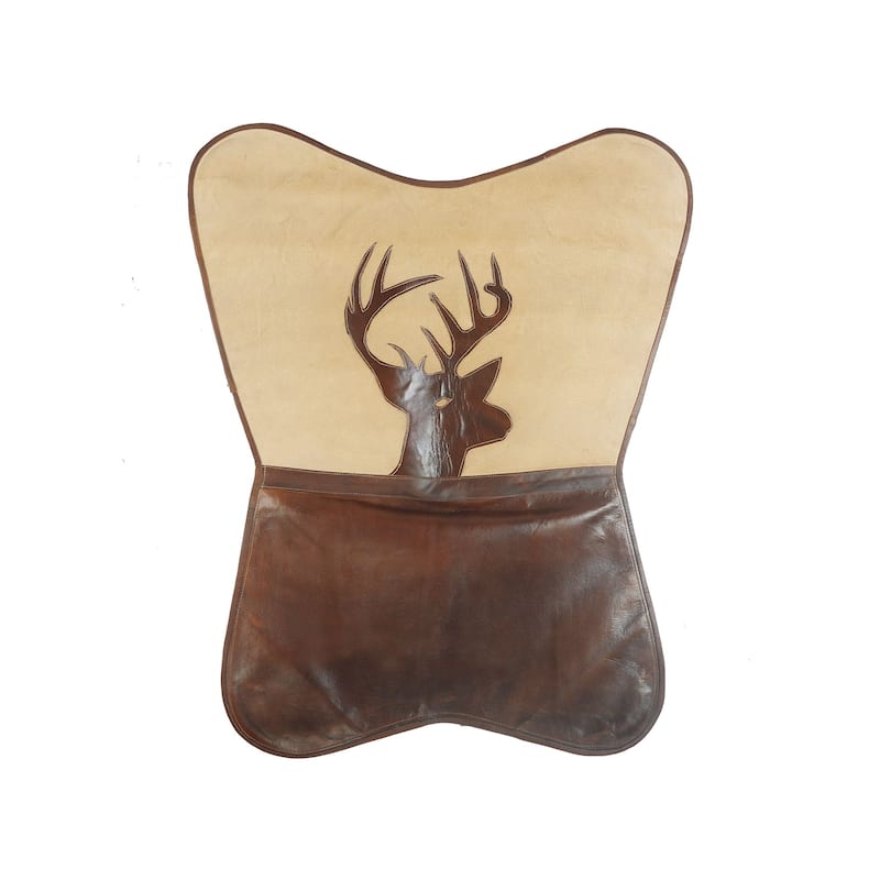 37" Brown and Off-White Deer Faux Leather Sling-Style Butterfly Chair
