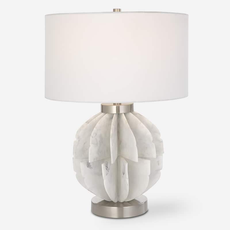 Marble Table Lamp with Drum Shade - 24.5" - Plated Brushed Nickel Finish