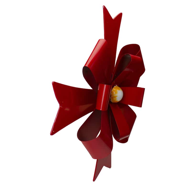 19" Red Metal Christmas Bow Wall Decoration