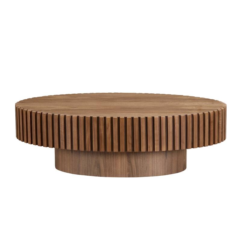 Modern Handcraft Drum Coffee Table Length 43.7 inch Round Coffee Table for Living Room,Small Coffee Table with Sturdy Pedestal