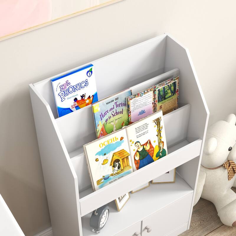 Qaba Kids Bookshelf, Toy Storage Organizer Toddler Bookcase for Bedroom, Playroom, Nursery, 3-8 Years Old