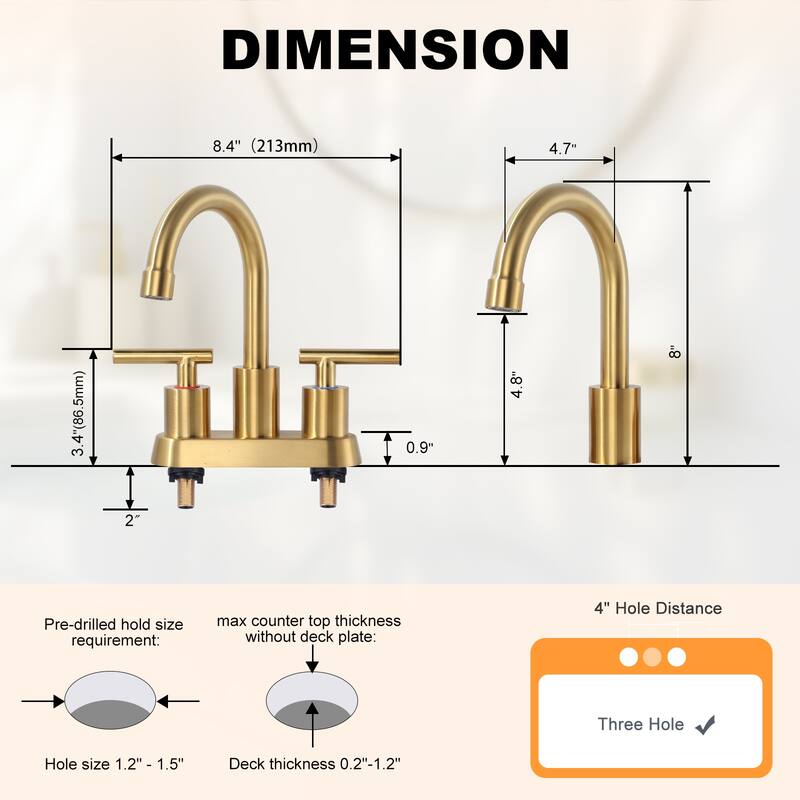 WOWOW 4 in. Centerset Double Handle High Arc Bathroom Faucet