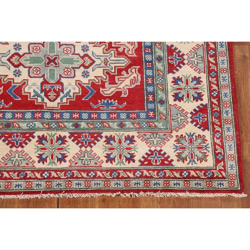 Traditional Kazak Rug Handmade Red Wool Carpet - 5'1" x 6'9"