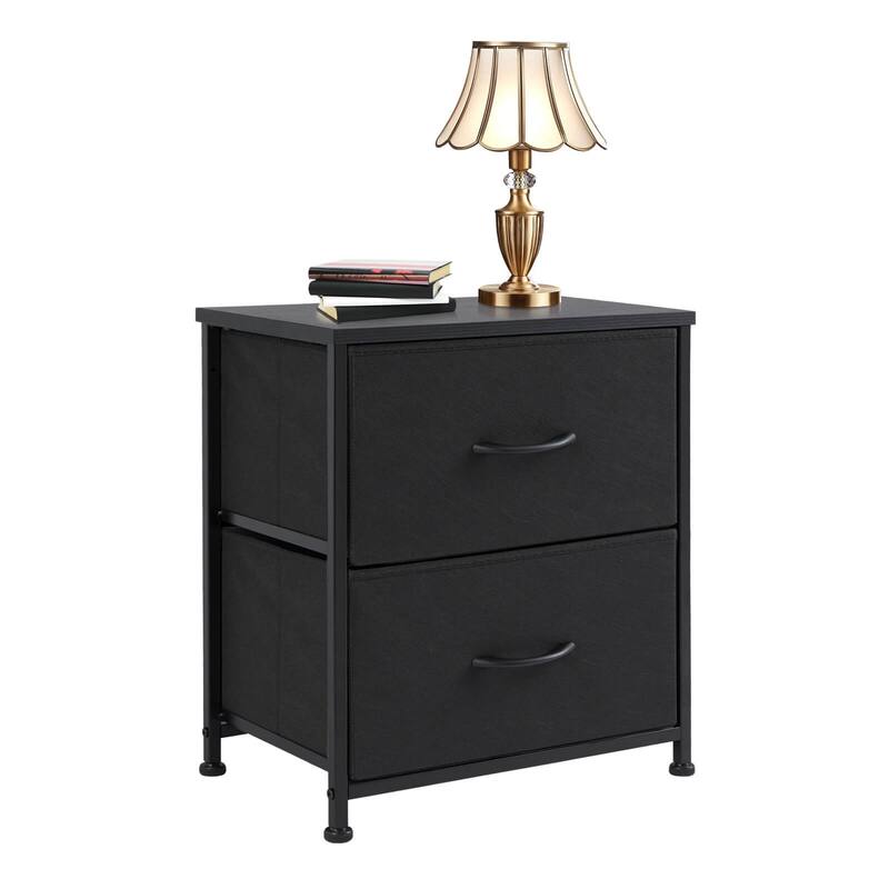 2-Drawer Dresser Chest, Small Fabric Nightstand with Wooden Top and Adjustable Feet,18x20 inch - Black