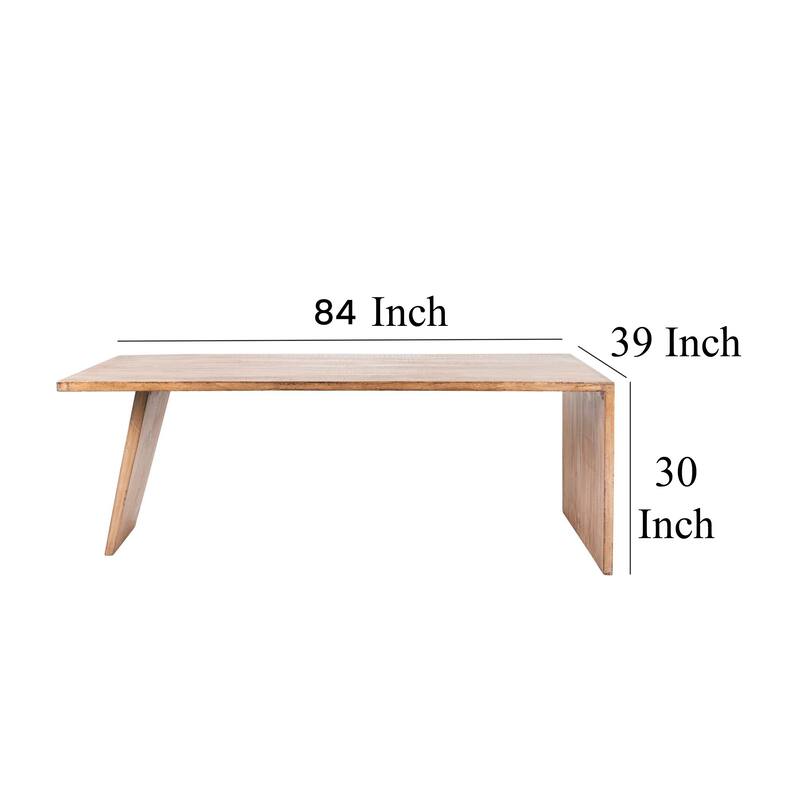 Leno Dining Table, 84 Inch Rectangular Rustic Natural Brown Pine Wood