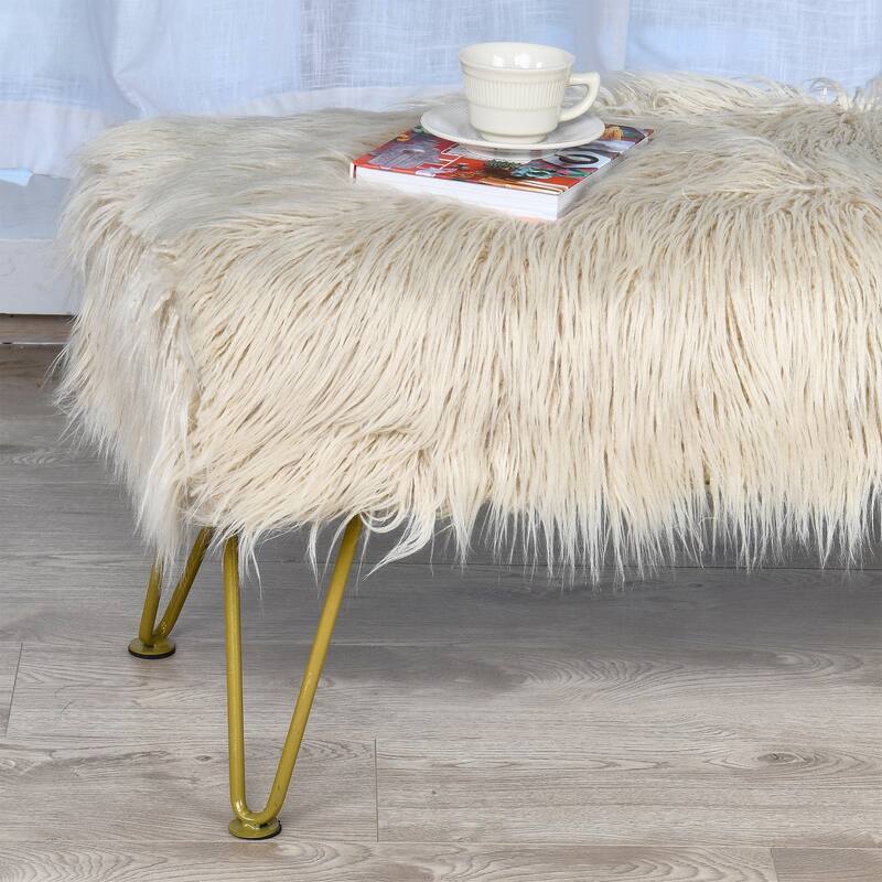 Home Soft Things Mongolian Ottoman Bench with Gold Metal Legs