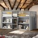preview thumbnail 8 of 12, Twin Size Low Loft Bed with Two-Tier Shelves, LED Light, and Built-In Playroom for Kids, White Grey