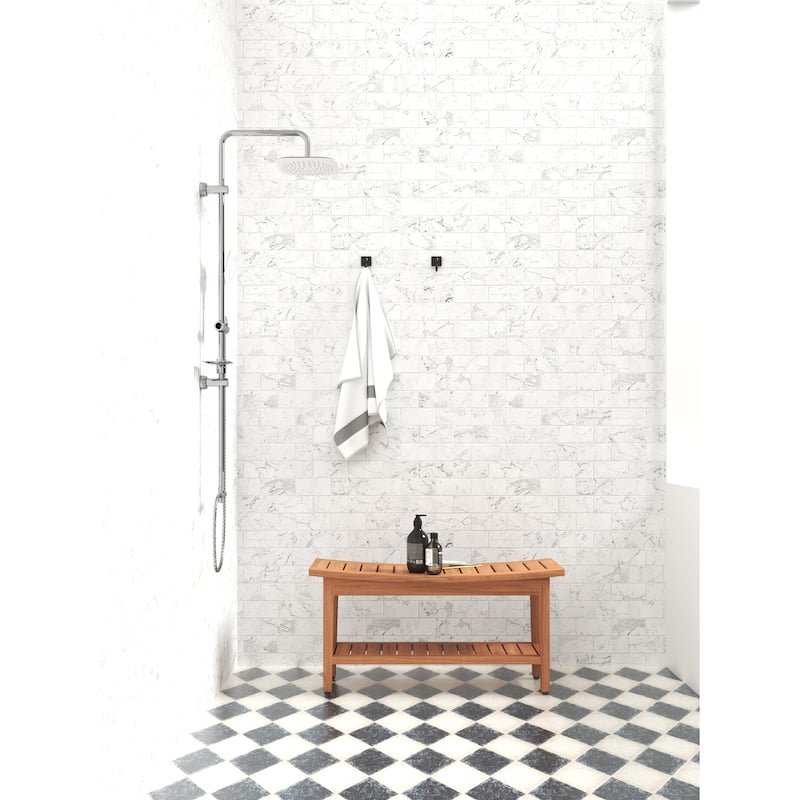 Patented Maluku Teak Shower Bench with Shelf