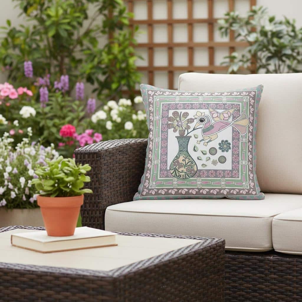 HomeRoots 20" x 20" Pink Bird Blown Seam Floral Indoor Outdoor Throw Pillow - 20.00' X '5.00' X '20.00