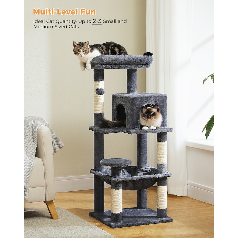 Indoor Multi-Level Tall Cat Tower with Hammock, Scratching Posts, Condo and Top Perch - Dark Grey