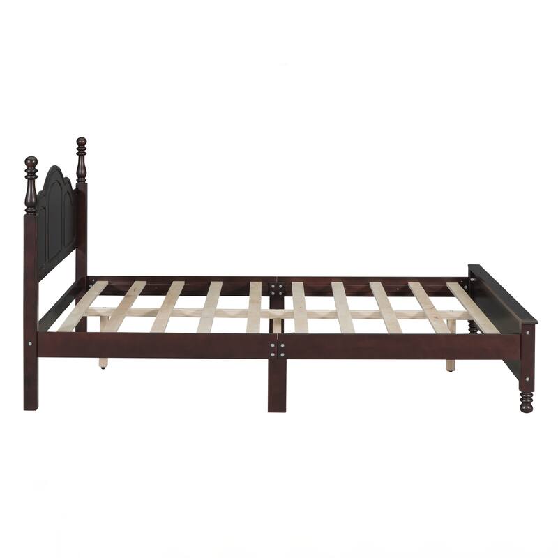 Queen Size Wood Platform Bed Frame,Retro Style Platform Bed with Wooden Slat Support
