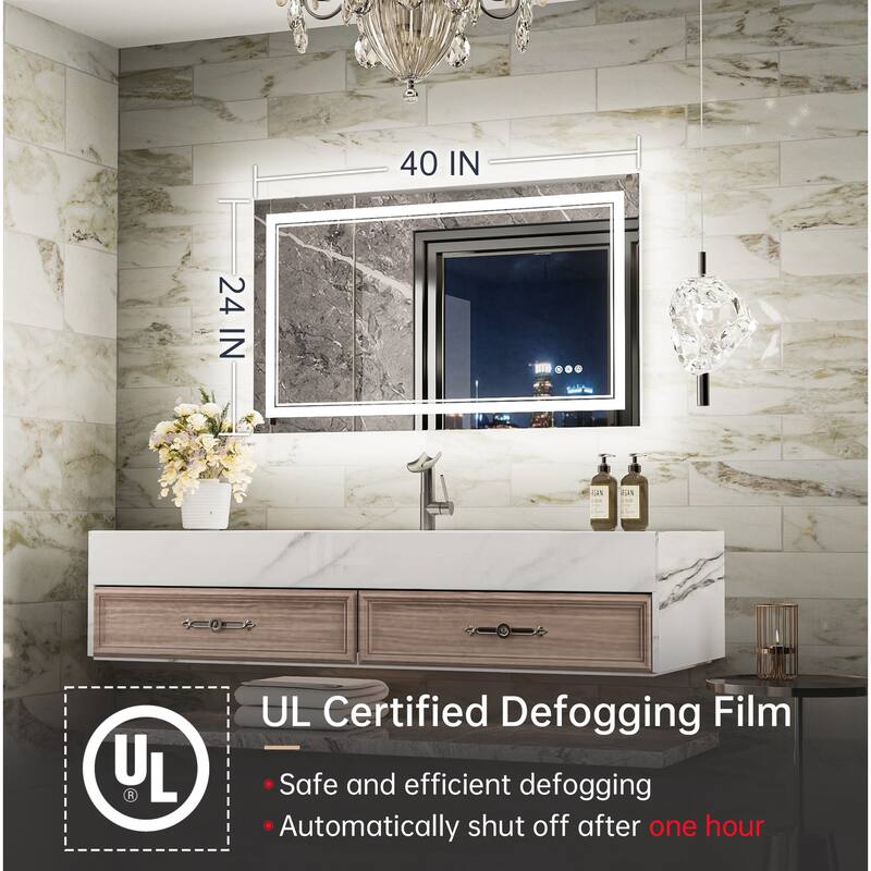 Keonjinn Rectangular Front Light & Backlit,LED Bathroom Vanity Mirror, 3 Color Temperatures, Anti Fog