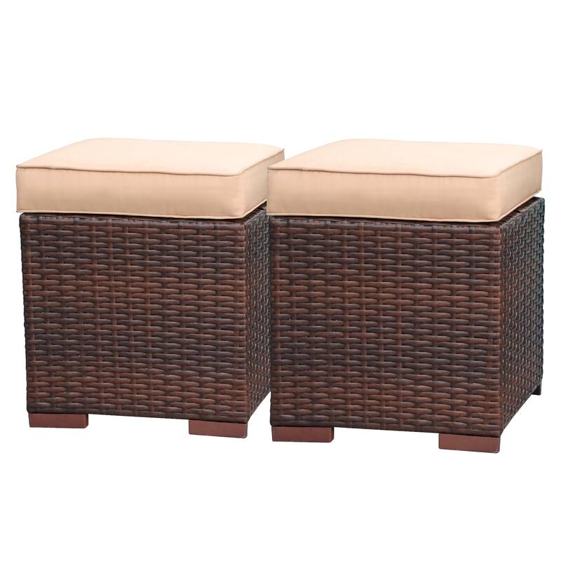 Outdoor Cushioned Wicker Ottomans (Set of 2)