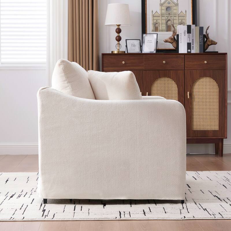 Modern Upholstered Farmhouse Performance Accent Chair , Reading Armchair Single Sofa with Two Bolster Pillows